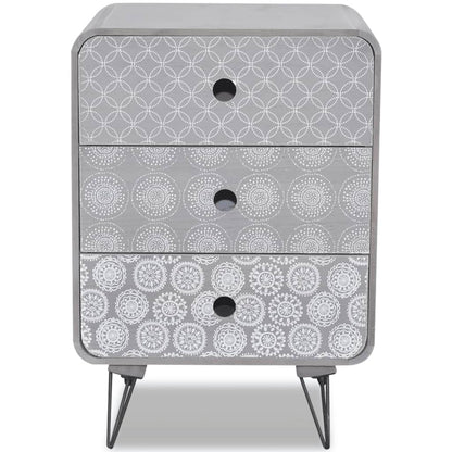 Sidobord Grå med 3 lådor Grå