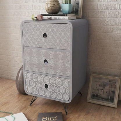 Sidobord Grå med 3 lådor Grå