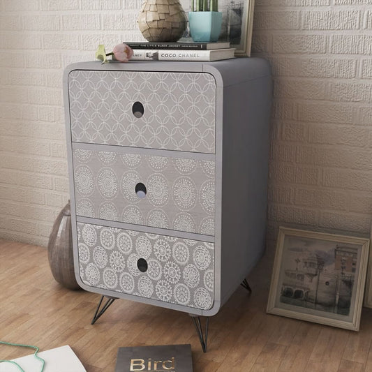 Sidobord Grå med 3 lådor Grå