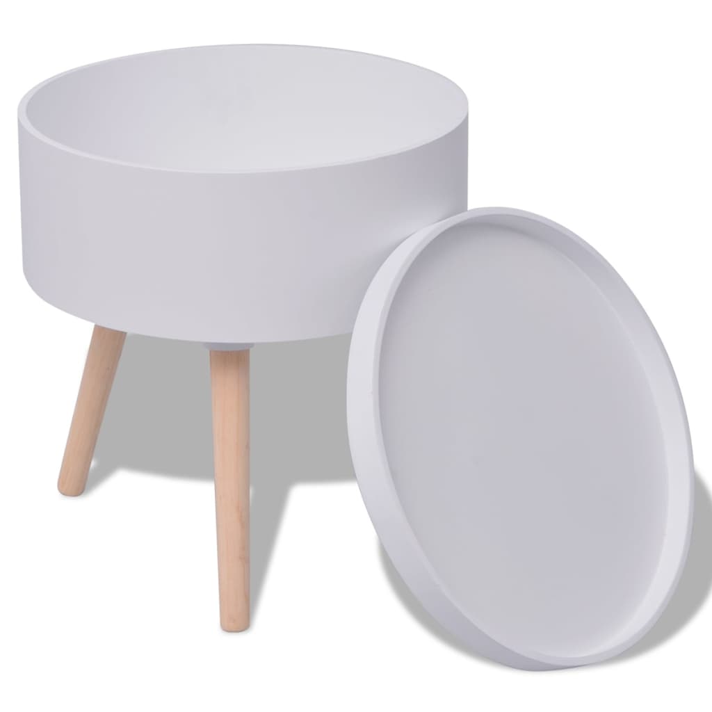 Sidobord Vit med bricka rund 39,5x44,5 cm Vit