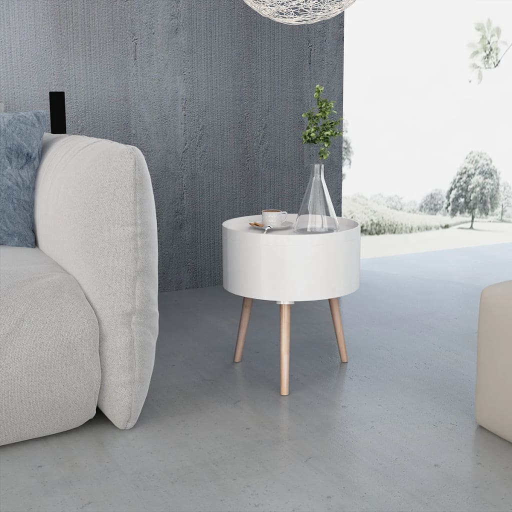 Sidobord Vit med bricka rund 39,5x44,5 cm Vit