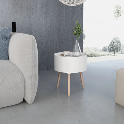 Sidobord Vit med bricka rund 39,5x44,5 cm Vit