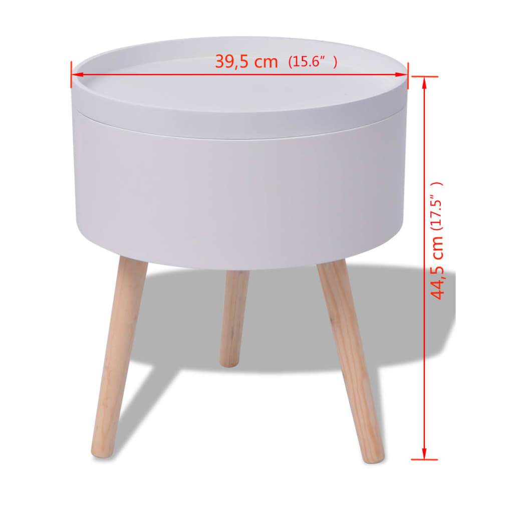 Sidobord Vit med bricka rund 39,5x44,5 cm Vit
