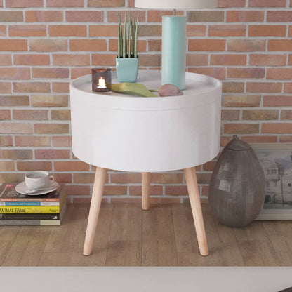 Sidobord Vit med bricka rund 39,5x44,5 cm Vit