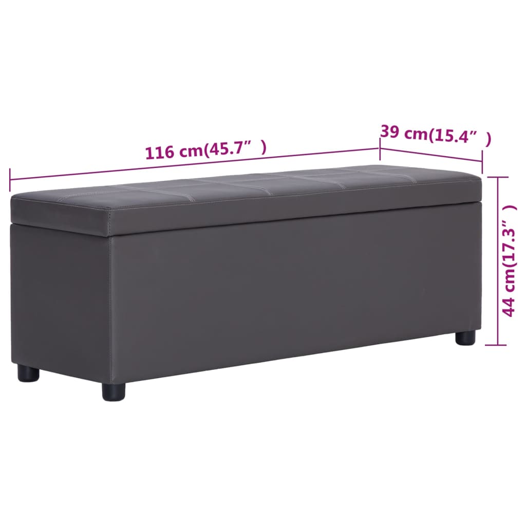 Hallbänk med förvaringsutrymme 116 cm Grå konstläder