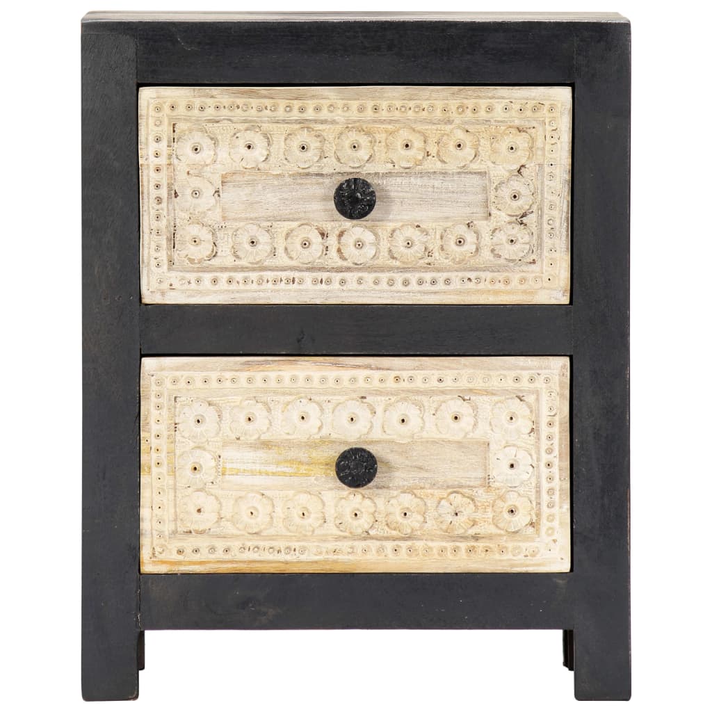 Sängbord Nattduksbord Trä Grå handsnidat 40x30x50 cm massivt mangoträ