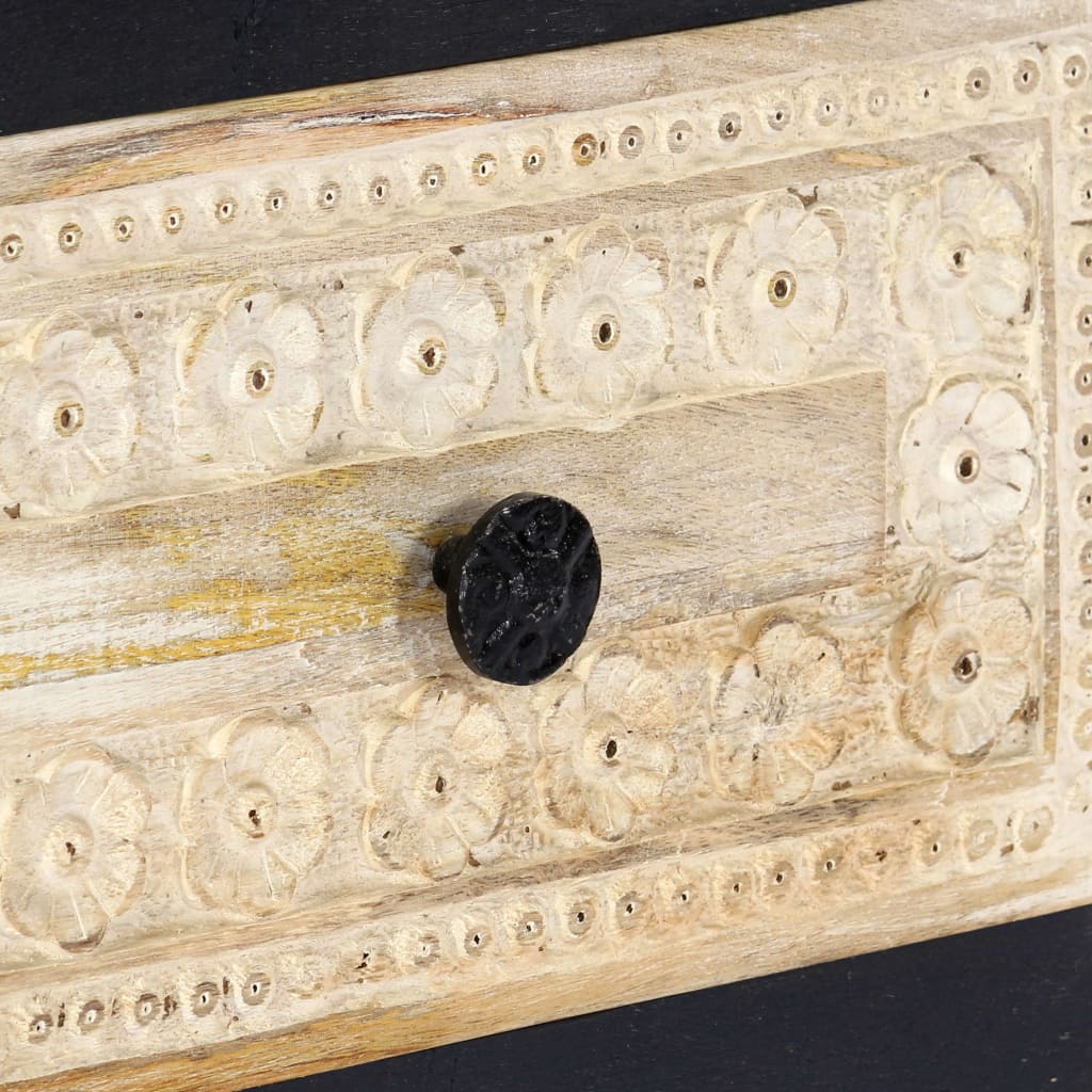 Sängbord Nattduksbord Trä Grå handsnidat 40x30x50 cm massivt mangoträ