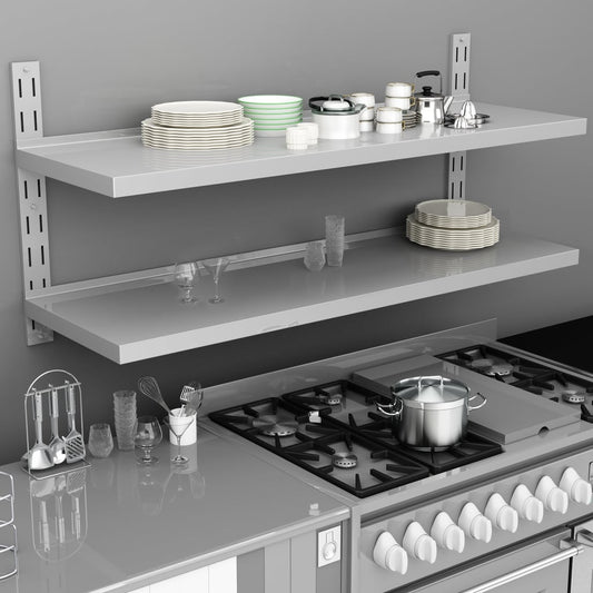 Vägghylla DIV. Svävande Flytande 2 plan rostfritt stål 150x30 cm