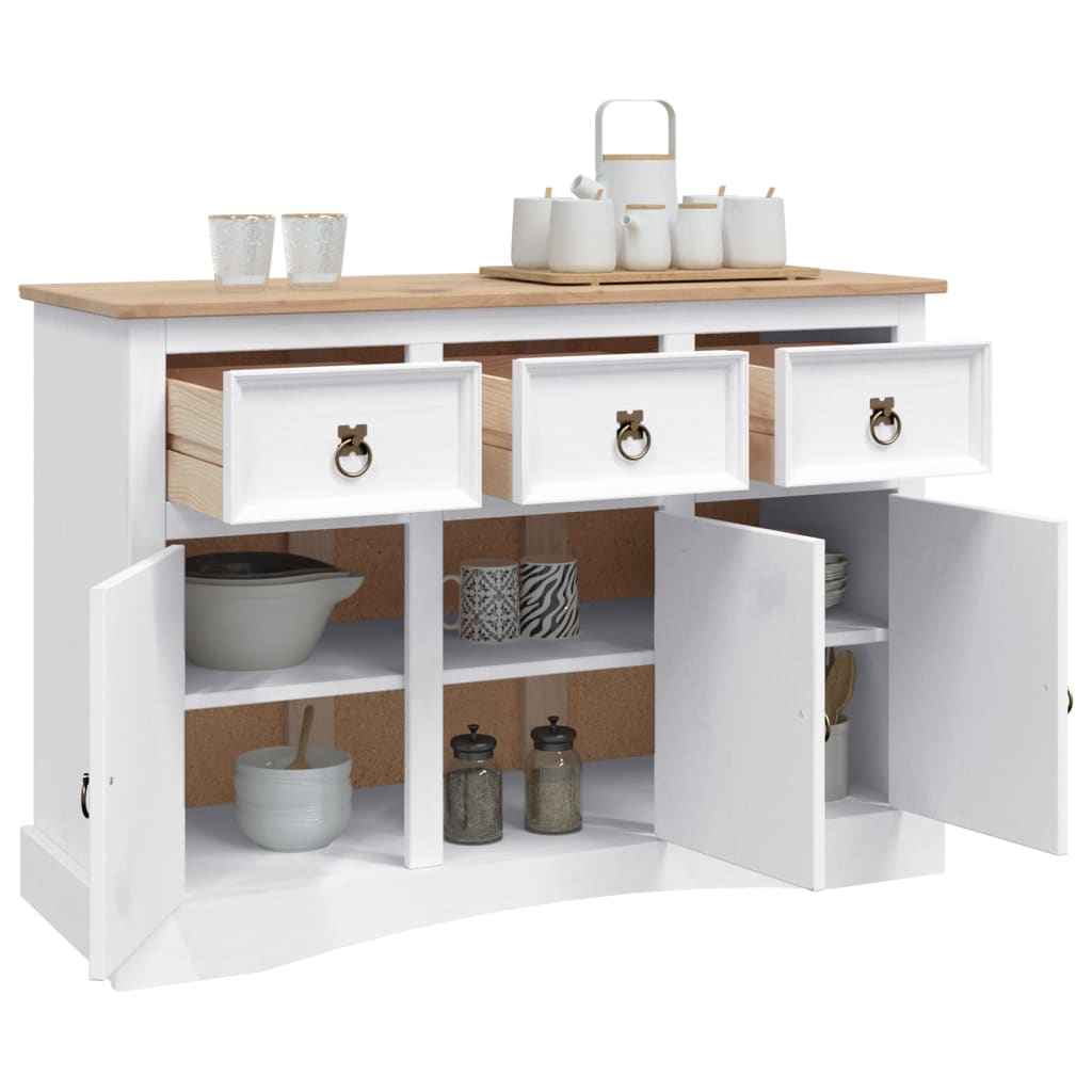 Skänk Vit mexikansk coronastil massiv furu 132x43x78 cm