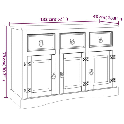 Skänk Vit mexikansk coronastil massiv furu 132x43x78 cm