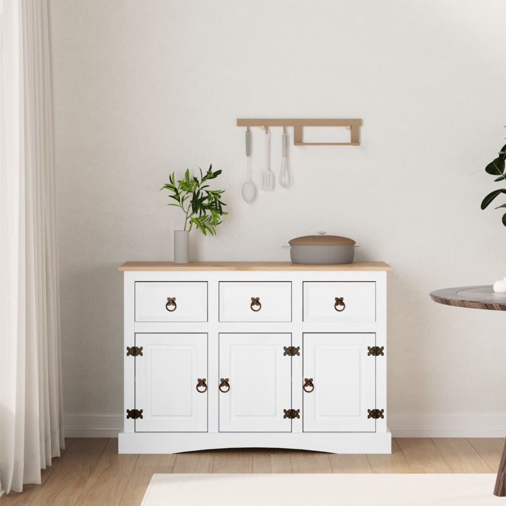 Skänk Vit mexikansk coronastil massiv furu 132x43x78 cm