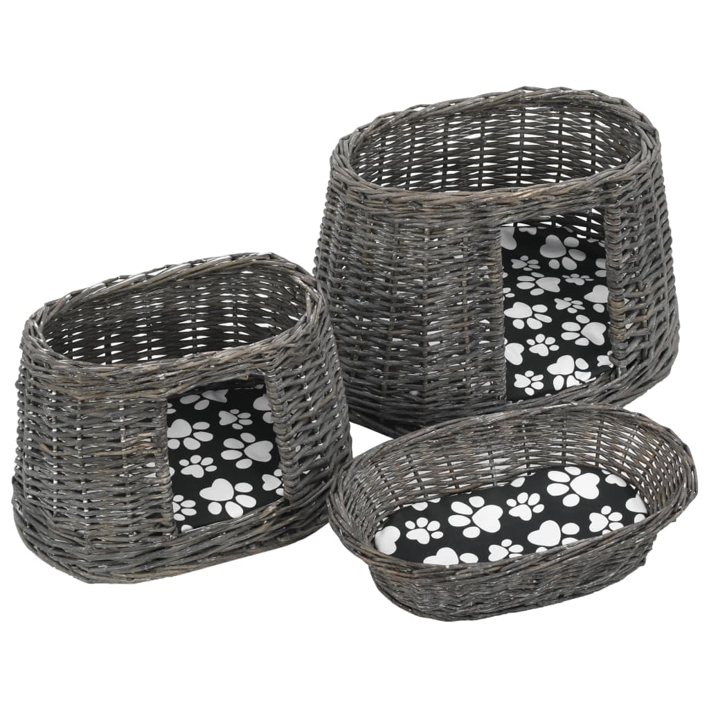 Kattmöbel Kattkorg 3 delar med dynor Grå 47x34x60 cm naturlig pil