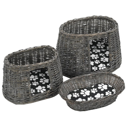 Kattmöbel Kattkorg 3 delar med dynor Grå 47x34x60 cm naturlig pil