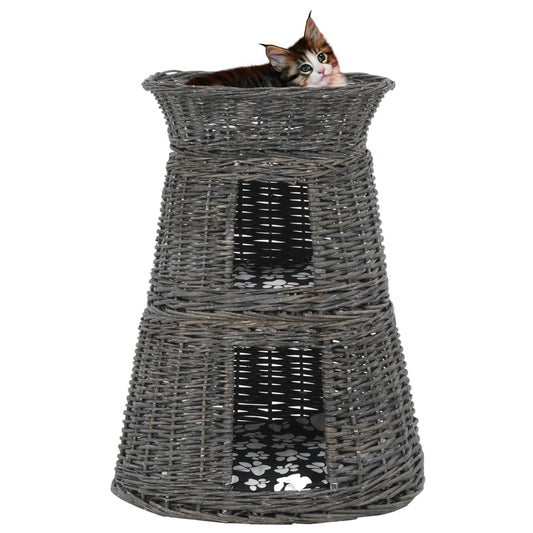 Kattmöbel Kattkorg 3 delar med dynor Grå 47x34x60 cm naturlig pil