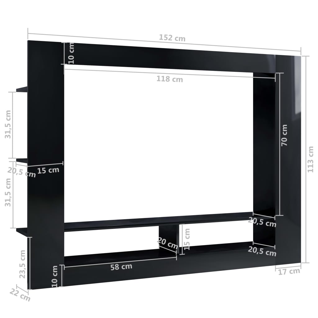 TV-Möbel Högglans Svart TV-Bänk 152x22x113 cm