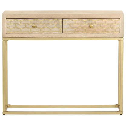 Avlastningsbord Konsollbord Trä guld 90x30x75 cm massivt mangoträ