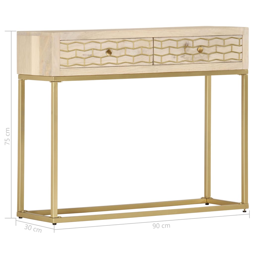 Avlastningsbord Konsollbord Trä guld 90x30x75 cm massivt mangoträ