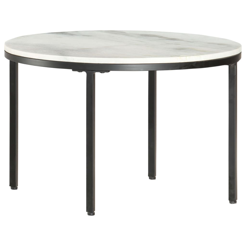 Soffbord vit och svart Ø65 cm massiv äkta marmor