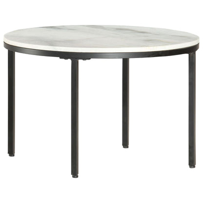 Soffbord vit och svart Ø65 cm massiv äkta marmor