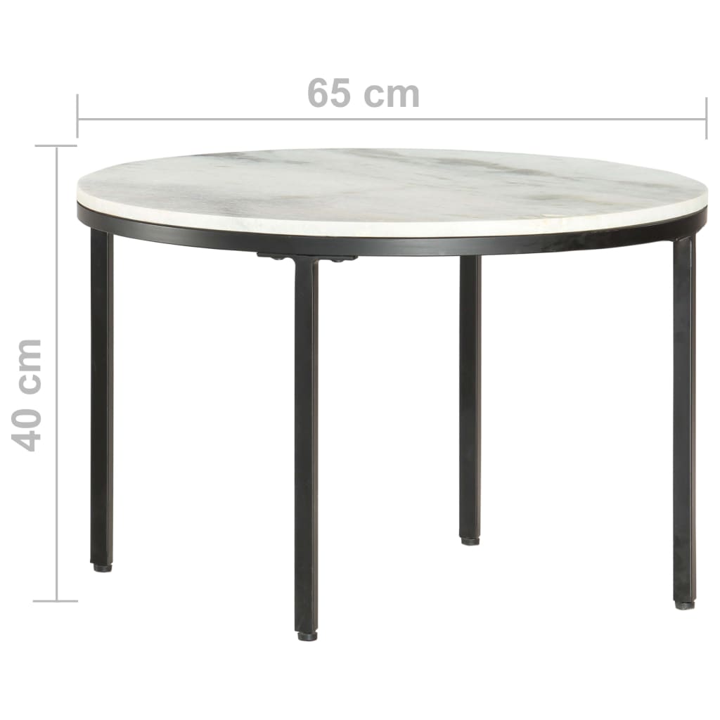 Soffbord vit och svart Ø65 cm massiv äkta marmor