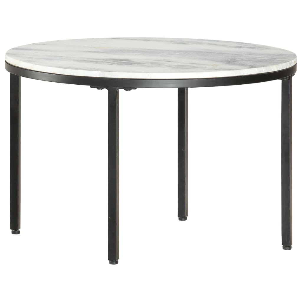 Soffbord vit och svart Ø65 cm massiv äkta marmor