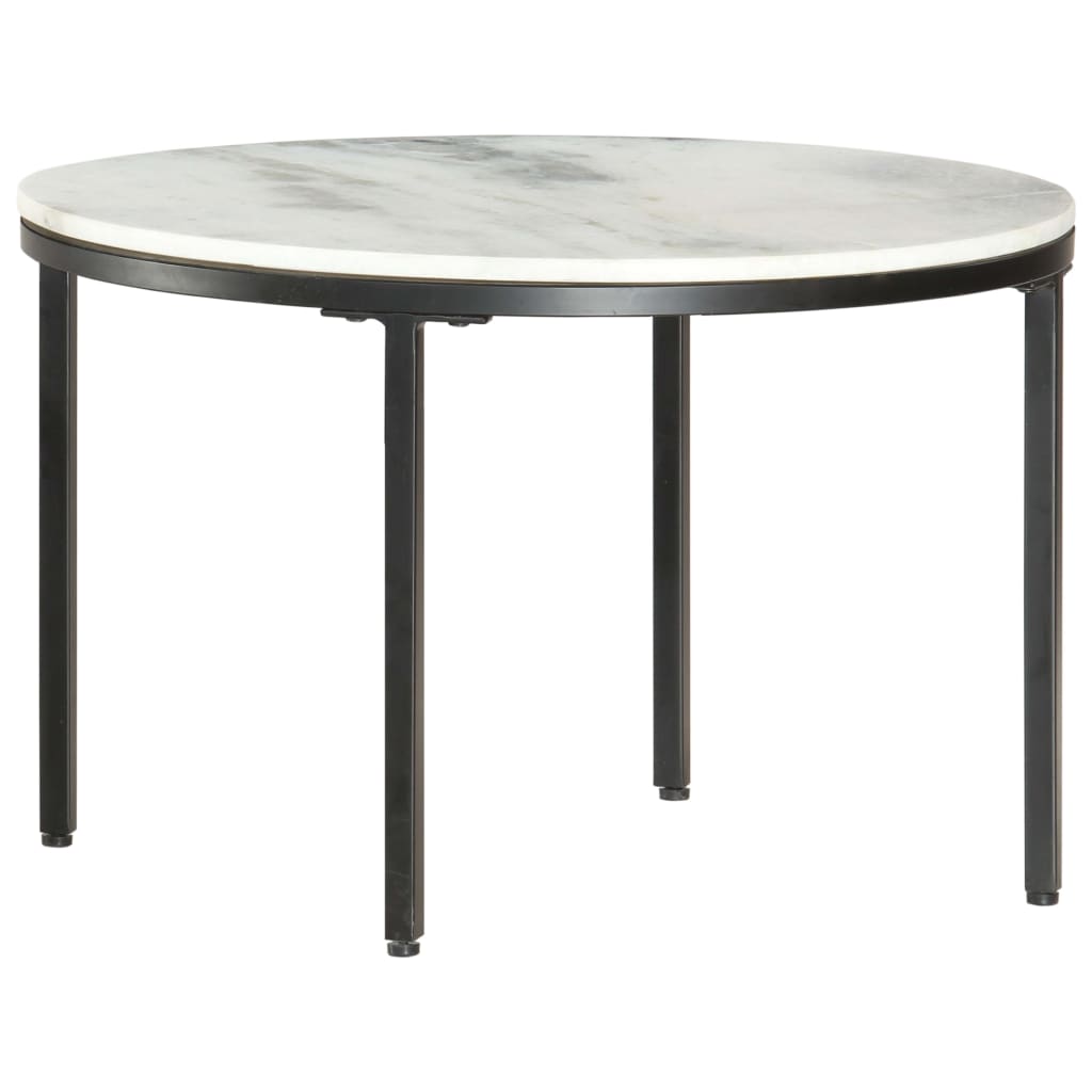 Soffbord vit och svart Ø65 cm massiv äkta marmor