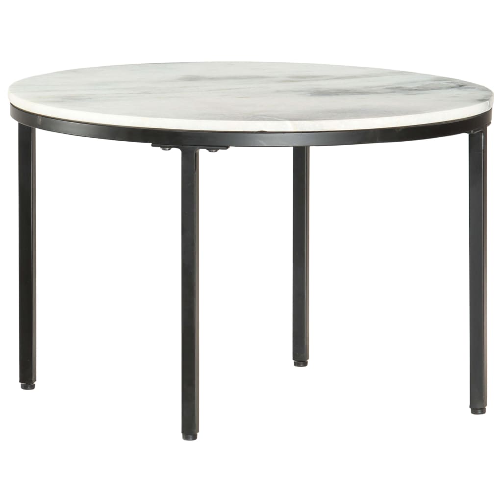 Soffbord vit och svart Ø65 cm massiv äkta marmor