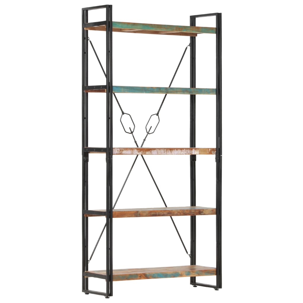 Bokhylla Trä med 5 hyllor 90x30x180 cm massivt återvunnet trä