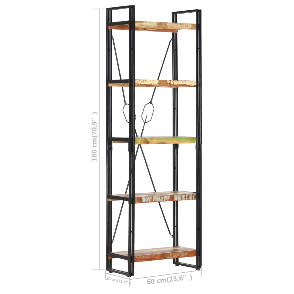 Bokhylla Trä med 5 hyllor 60x30x180 cm massivt återvunnet trä