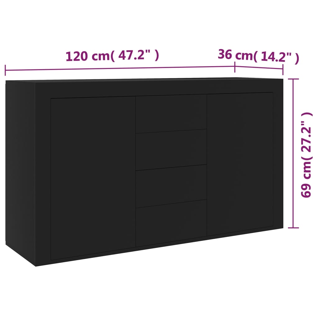 Skänk Svart 120x36x69 cm