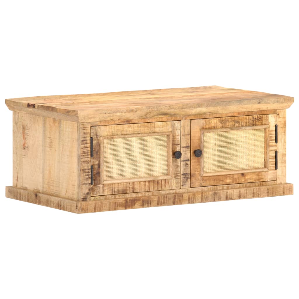 Soffbord Trä 90x50x35 cm massivt mangoträ och naturlig rotting