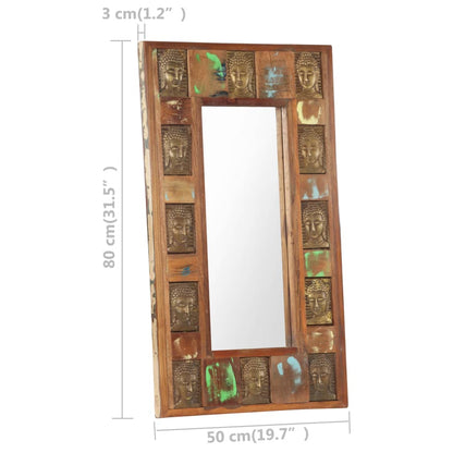 Väggspegel med buddha-utsmyckningar 50x80 cm massivt återvunnet trä