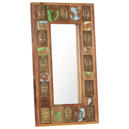 Väggspegel med buddha-utsmyckningar 50x80 cm massivt återvunnet trä