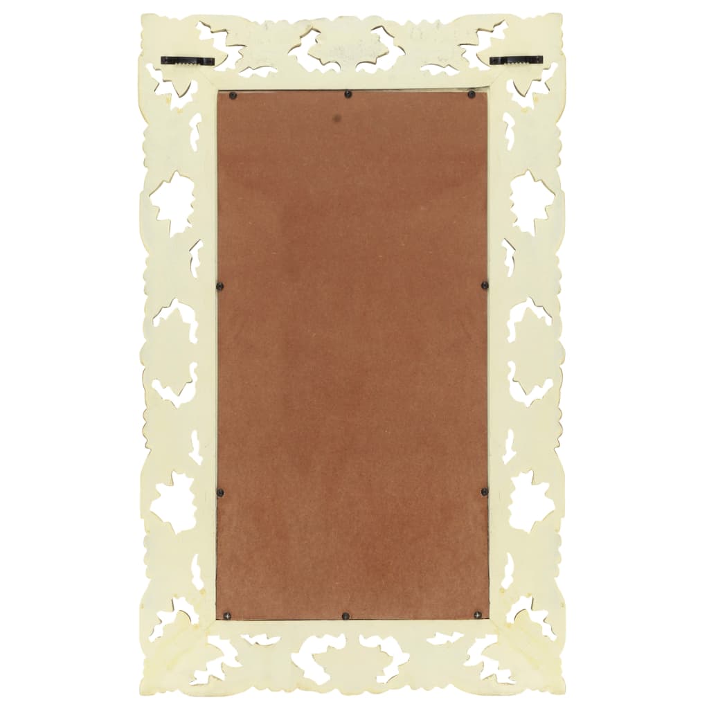 Väggspegel Handsnidad Vit 80x50 cm massivt mangoträ