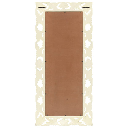 Väggspegel Handsnidad Vit 110x50 cm massivt mangoträ