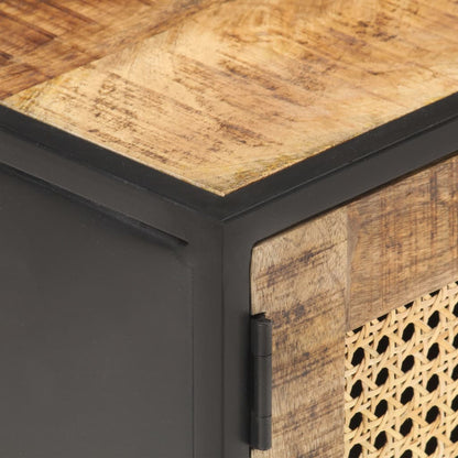 TV-Möbel Trä TV-Bänk 90x30x40 cm massivt grovt mangoträ och naturlig rotting