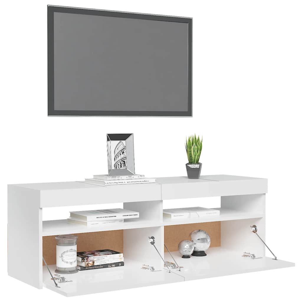 TV-Möbel Högglans Vit TV-bänk LED-belysning 120x35x40 cm