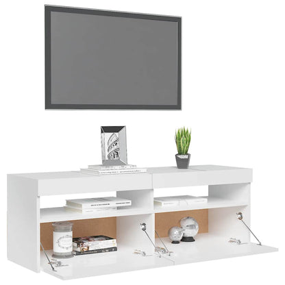 TV-Möbel Högglans Vit TV-bänk LED-belysning 120x35x40 cm