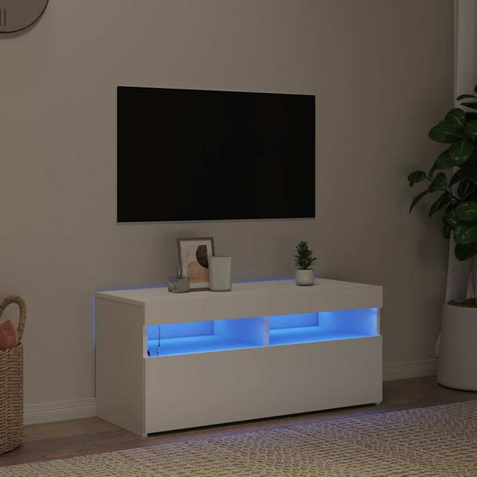 TV-Möbel Vit TV-Bänk med LED-belysning 90x35x40 cm