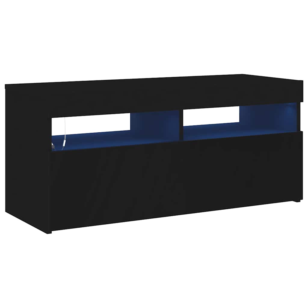 TV-bänk med LED-belysning svart 90x35x40 cm
