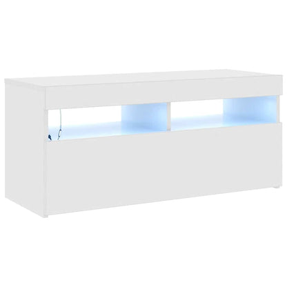 TV-bänk med LED-belysning vit högglans 90x35x40 cm