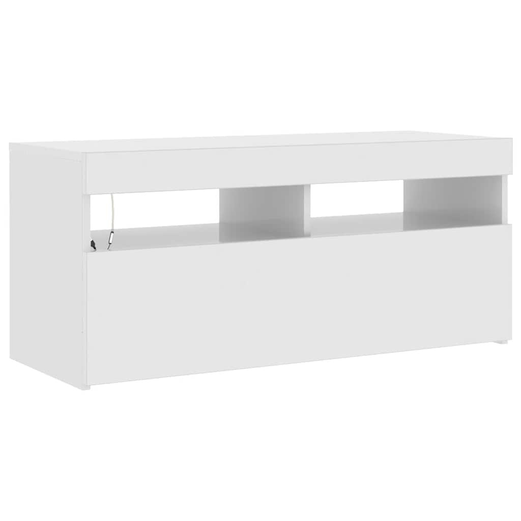 TV-bänk med LED-belysning vit högglans 90x35x40 cm