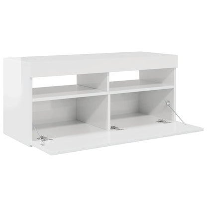 TV-bänk med LED-belysning vit högglans 90x35x40 cm