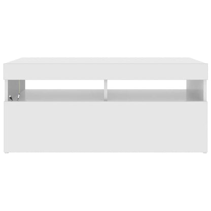 TV-bänk med LED-belysning vit högglans 90x35x40 cm