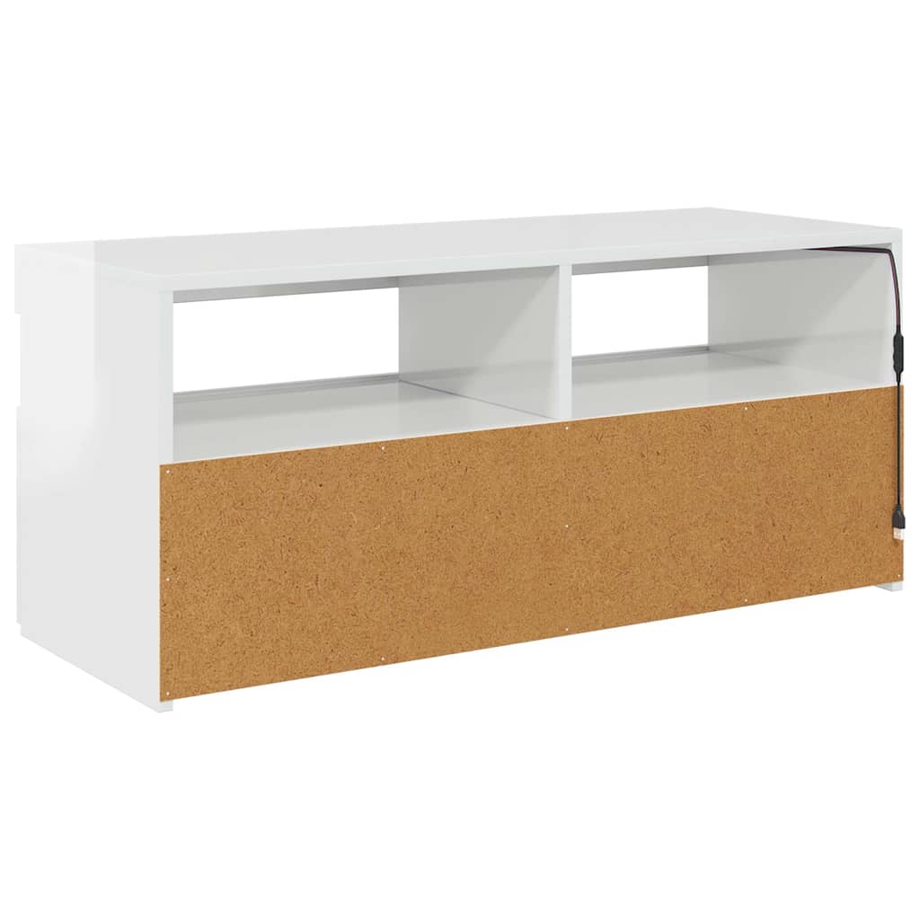 TV-bänk med LED-belysning vit högglans 90x35x40 cm