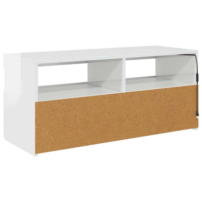 TV-bänk med LED-belysning vit högglans 90x35x40 cm