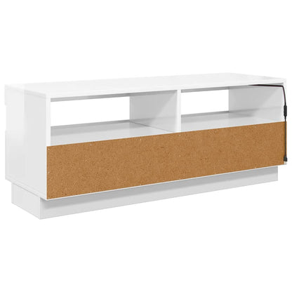 TV-bänk med LED-belysning vit högglans 100x35x40 cm