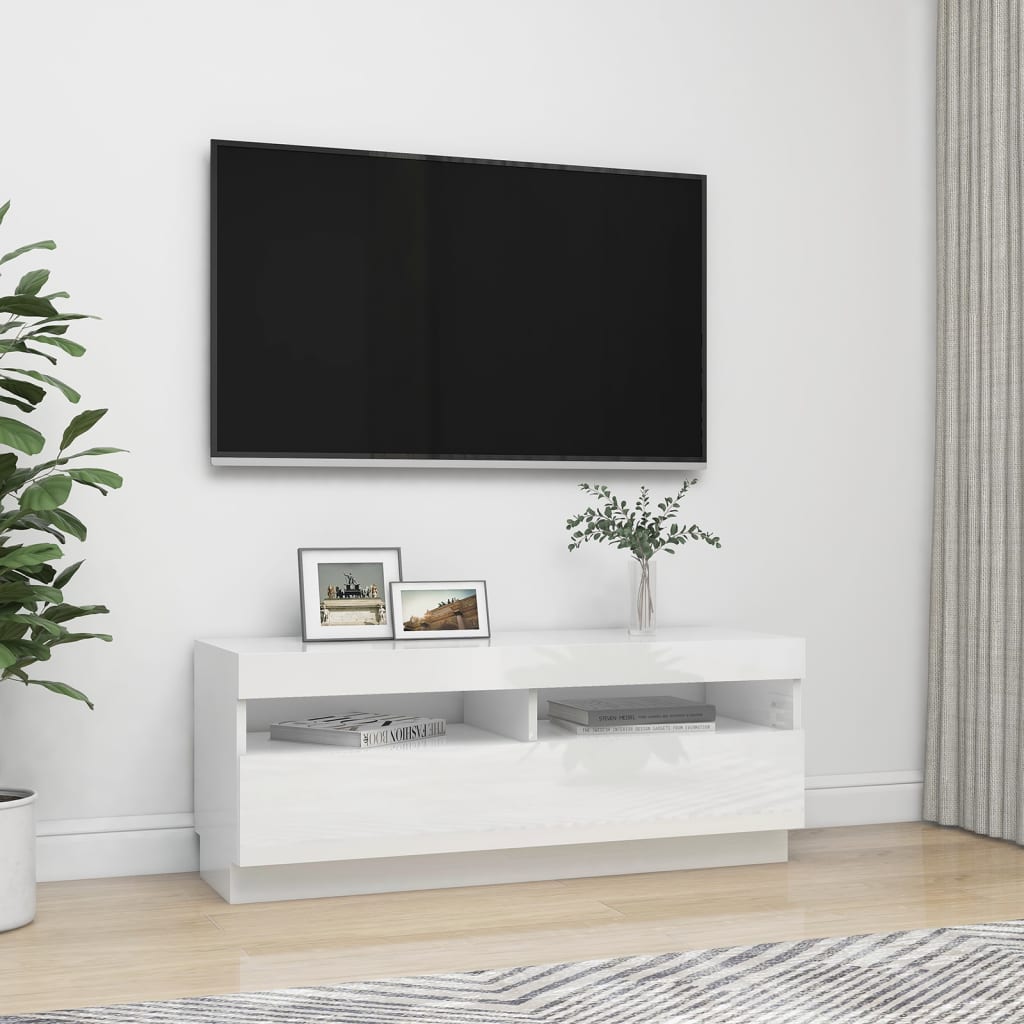 TV-Möbel Högglans Vit TV-Bänk LED 100x35x40 cm