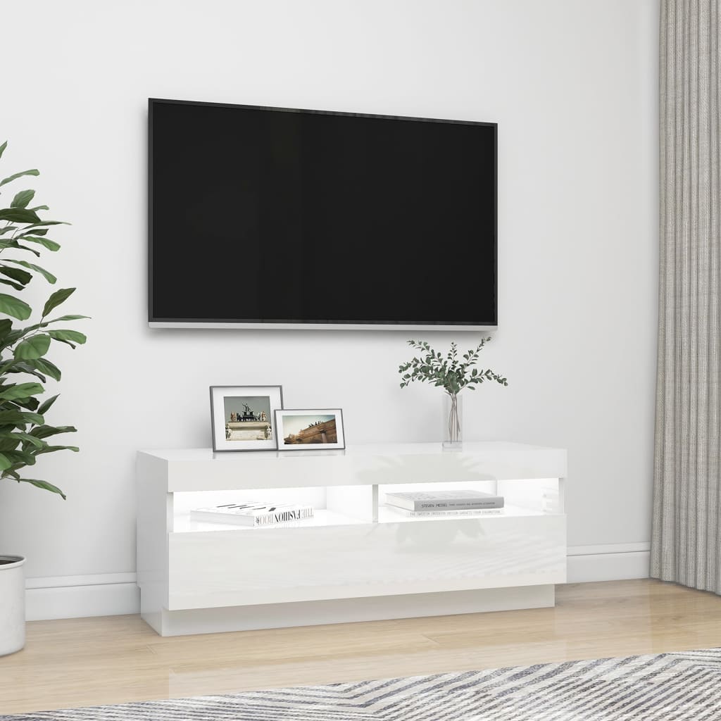 TV-Möbel Högglans Vit TV-Bänk LED 100x35x40 cm