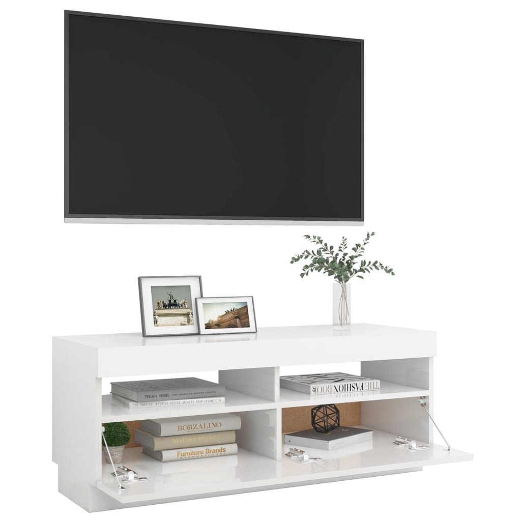 TV-Möbel Högglans Vit TV-Bänk LED 100x35x40 cm